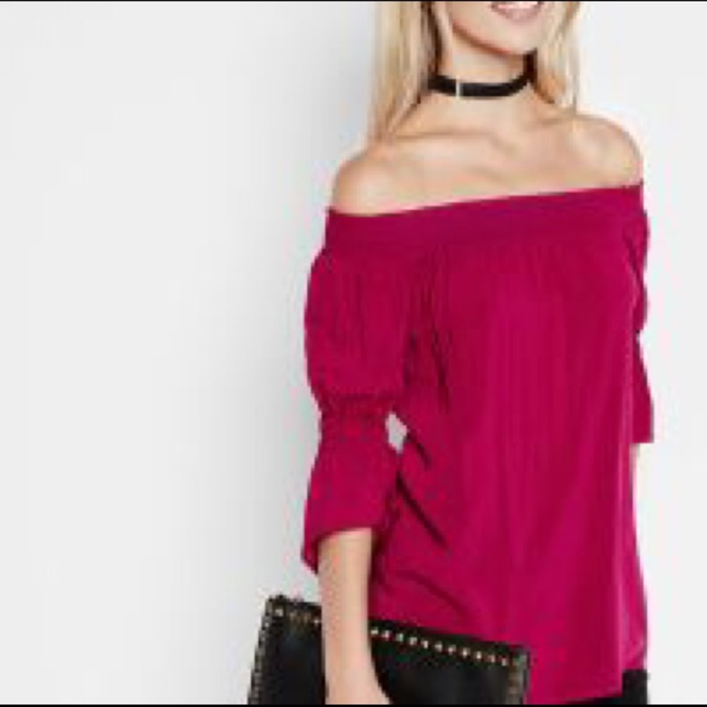 Express off the shoulder smocked blouse